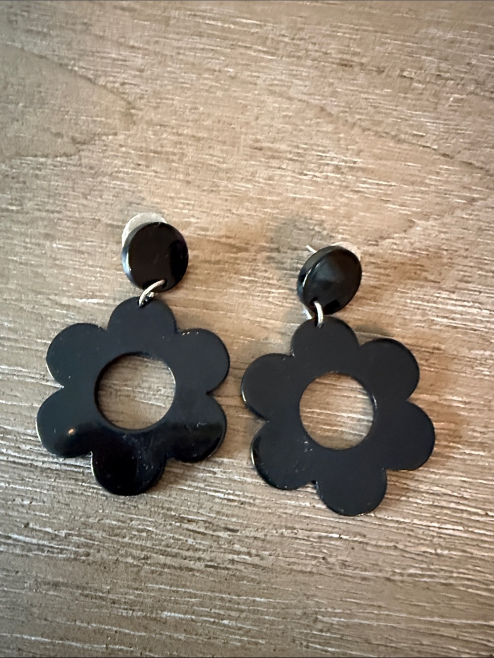 Black Flower Drop Earrings - Unbranded